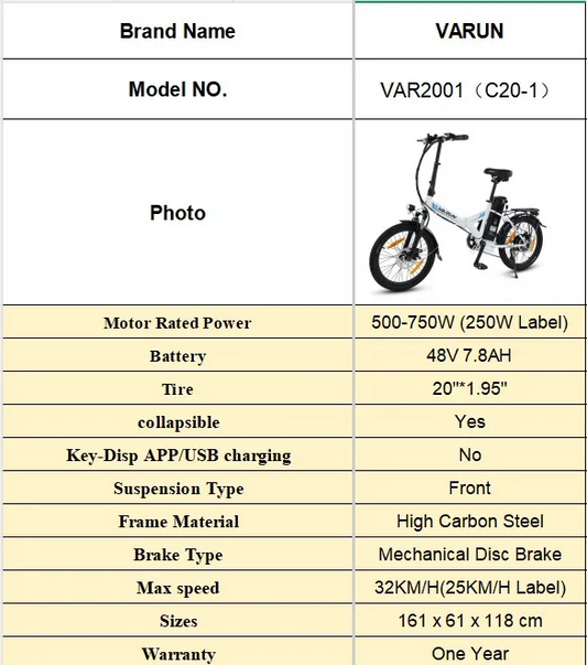 Bici elettrica Varun Pieghevole